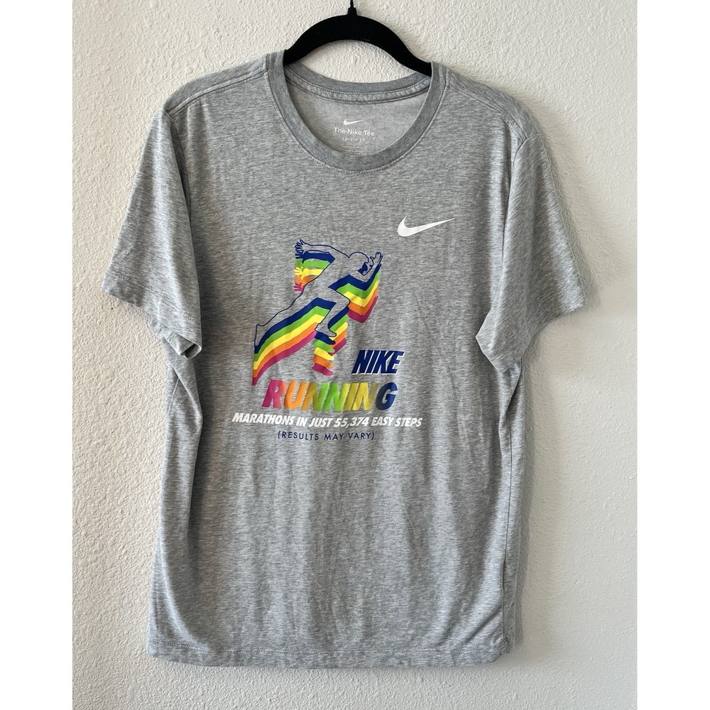 Nike Dri-Fit Men's T-Shirt Size Small Running Retro Marathon Gray Short Sleeve